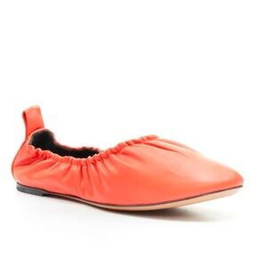CELINE Phoebe Philo soft red nappa leather ruched back slip-on ballet flats